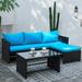 Tappio Outdoor 3 Pieces Conversation Set Wicker PE Rattan Patio Sectional Sofa Furniture Set Blue
