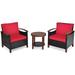 3PCS Patio Furniture Set Rattan Outdoor Sofa and Side Table Red