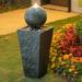 Glitzhome 31.75 Inch Tall Geometric Pedestal and Sphere Polyresin Outdoor Fountain with Pump and LED Light