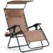 Fonirra Folding Zero Gravity Lounge Chair with Shade Canopy & Cup Holder Adjustable Folding Patio Recliner for Poolside Patio Garden Brown
