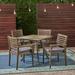Frederic Outdoor 5 Piece Acacia Wood 32 Square Dining Set with Carved Legs and Cushions Gray Dark Gray
