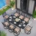 7/9-Piece Steel Patio Dining Set with 6/8 Steel Slat Swivel Chairs and 1 Expandable Outdoor Dining Rectangle Table 8 9-Piece Sets