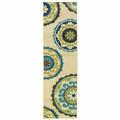 Ivory Indigo and Lime Medallion Disc Indoor Outdoor Rug 8 8 Runner Rectangle