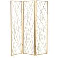 DecMode Glam Metal Foldable 3 Panel Room Divider Screen with Gold Geometric Design 59 W x 79 H