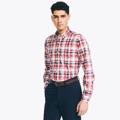 Nautica Men's Sustainably Crafted Plaid Shirt Melonberry, S