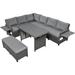 5-Piece Outdoor Rattan PE Wicker Sectional L-Shaped Sofa Set with 2 Extendable Side Tables, Dining Table and Washable Covers