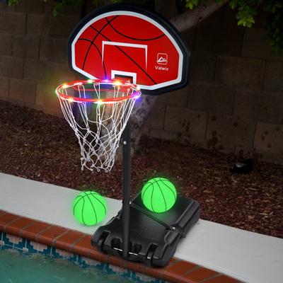 Pool Basketball Hoop Outdoor Adjustable Height Poolside Basketball Goal with 2 Balls, 45''-59''