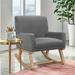 Grey Upholstered Rocking Chair with Solid Wood Base