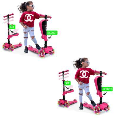 Hurtle ScootKid 3 Wheel Toddler Child Ride On LED Wheel Scooter, Pink (2 Pack) - 9