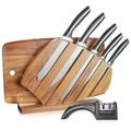 URKNO Knife Set - 7 Piece Kitchen Knife Set w/ Cutting Board & Sharpener High Carbon Stainless Steel in Black/Gray | 9.8 H x 3.3 D in | Wayfair