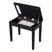 Red Barrel Studio® Taisto Solid Wood Vanity Stool Faux Leather/Wood/Upholstered/Leather in Black | 19.3 H x 21.7 W x 13.8 D in | Wayfair