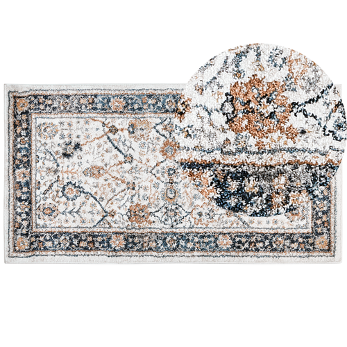 Teppich Beige und Blau Polypropylen Polyester 80 x 150 cm orientalisch Vintage Muster Wohnaccessoires