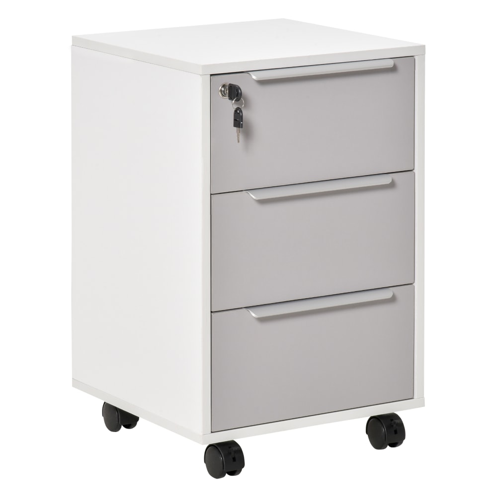 Caisson de bureau sur roulettes 3 tiroirs verrouillables gris blanc