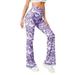 JWZUY Women s Marble Graphic Print Elastic High Waist Flare Leg Stretch Casual Pants Summer Casual Trouser Purple S