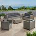 Christopher Knight Home Puerta Outdoor 7-seater Cushioned Wicker Sofa Chat Set by Mix Black+Dark Gray