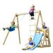 4 in 1 Outdoor Wooden Swing Set for Kids Outdoor Tolddler Swing Set for Backyard Playsets with Slide Outdoor Playset Backyard Activity Playground Climb Swing Outdoor Play Structure