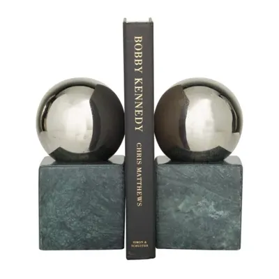 Cosmoliving By Cosmopolitan Modern Marble Bookends - Set Of 2, Silver