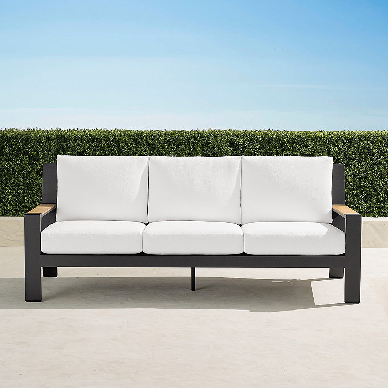 Calhoun Sofa with Cushions in Matte Black Aluminum - Quick Dry, Sailcloth Indigo - Frontgate