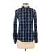 J.Crew Long Sleeve Button Down Shirt: High Neck Covered Shoulder Blue Print Tops - Women's Size 2