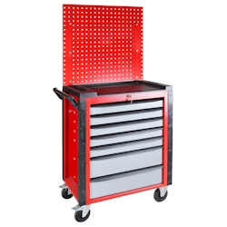 PROREGAL Werkstattwagen Cheetah Plus + Lochplatte | 7 Schubladen | HxBxT 168,5x75x47,5cm | Feuerrot/Silbergrau Image