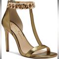 Jessica Simpson Shoes | Jessica Simpson Womens Omesa Chain Embellished Ankle Strap | Color: Gold | Size: 5.5