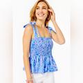 Lilly Pulitzer Tops | New W/Tag Lilly Pulitzer Women's Rivera Smocked Top In Boca Blue - Sea What Sz M | Color: Blue/Pink | Size: M