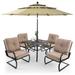Lark Manor™ Alyah Square 4 - Person 37" Long Outdoor Dining Set w/ Cushions & Umbrella Metal in Black | 37 W x 37 D in | Wayfair