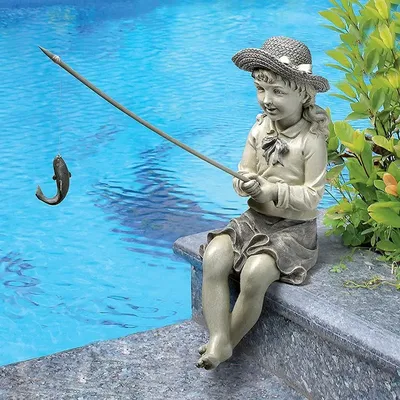 Figurine de pêcheur en résine Figurine de dessin animé en position assise décor de piscine