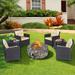 Costway 7PCS Patio Wicker Furniture Set Gas Fire Pit Sofa Side Table - See Details