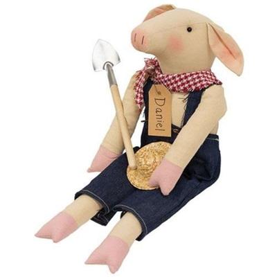 Daniel Gardener Pig Doll - Cream - 17" high by 5.5" wide by 3" deep