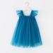 Herrnalise Girls and Toddler s dress Cute Flutter-Sleeve Halter Dress Mesh Camisloe Dress Fashion Ruffler Bandeau for 6Months-5Years old girls Blue