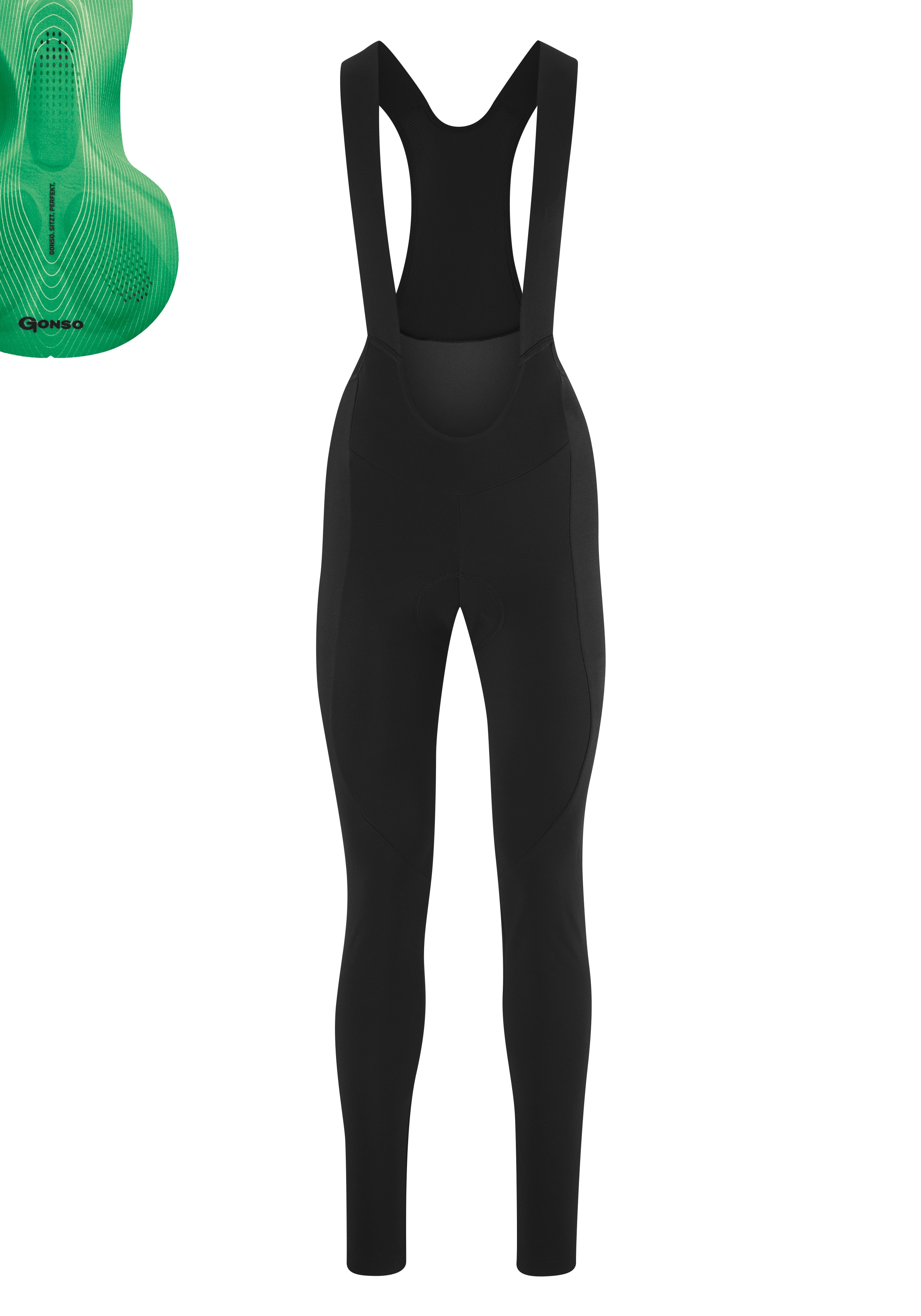Fahrradhose GONSO "SITIVO TI BIB W", Damen, Gr. 40, Normalgrößen, grün, 57% Polyamid; 28% Polyester; 15% Elasthan, Hosen, Damen Radhose, innovatives Sitzpolster, Träger-Radlerhose, Tight Fit Image