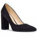 Nine West Shoes | Nine West Womens Astoria Black Leather Block Heel Point Toe Heels Pumps Size 5.5 | Color: Black | Size: 5.5