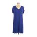 Merona Casual Dress - Shift V Neck Short sleeves: Blue Print Dresses - Women's Size Medium