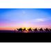 Ebern Designs Aubriee Camel Ride At Sunset by Jodie777 - Wrapped Canvas Photograph Canvas in Black/Blue/Pink | 12 H x 18 W x 1.25 D in | Wayfair