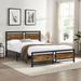 King/Full Size Metal Platform Bed Frame with Slat Support, Rustic Brown