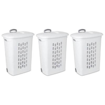 Set of 3 Laundry Hamper Dirty Clothes Baskets with Lids with Roller Wheels - 13.75 x 21 x 28.38 (LxWxH)