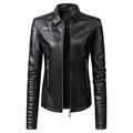 Womens Long Sleeve Leather Jacket Motorcycle Leather Jacket PU Leather Jacket Fashion Womens Jacket Coat