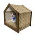 Retro Pet House Prehistoric Oriental Composition of Triangles Dots Flower Leaves Repeating Pattern Outdoor & Indoor Portable Dog Kennel with Pillow and Cover 5 Sizes Caramel Tan by Ambesonne