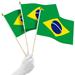 G128 12 Pack Handheld Brazil Brazilian Stick Flags | 12x18 In | Printed 150D Polyester Country Flag Solid Wooden Stick Spear Gold Tip