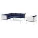 Lounge Sectional Sofa Chair Table Set Sunbrella Aluminum Metal Steel White Blue Navy Modern Contemporary Urban Design Outdoor Patio Balcony Cafe Bistro Garden Furniture Hotel Hospitality