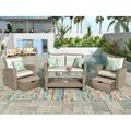 Patio Furniture Sets Outdoor Conversation Set 4 Piece All Weather Wicker Sofa Sectional with Ottomans and Cushions for Garden Backyard Deck Beige