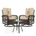 Aoxun 3 Piece Patio Chairs Set Swivel Rocking Chairs for Patio Wicker Bistro Set with Beige Cushions Outdoor Swivel Rocker