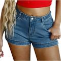 Finelylove Women Jean Shorts Bike Shorts For Women Jean High Waist Rise Printed Blue S