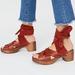 Free People Shoes | Emmy Free People Rust Orange Red Suede Leather Ankle Wrap Wood Platform Clog | Color: Brown/Orange | Size: 38