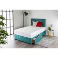 Home Furnishings UK Chenille Divan Bed Set with a 1000 Pocket Sprung Mattress and Matching Buttoned Headboard (4 Drawers) (5FT King Size, Teal)