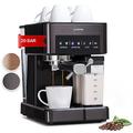 Klarstein 1.8L Coffee Machines with Milk Frother, 20 Bar Espresso Coffee Machine, Small 1350W Coffee Makers for Ground Coffee, Touch Display, Stainless Steel Espresso Machine For Iced Coffee, Expresso