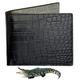 HATA Black White Personalized Mens Alligator Bifold Wallets Custom Crocodile Double Side RFID Blocking Engraved Gift for Him Father Husband Dad Handmade Exotic Leather Vietnamese VILE-110