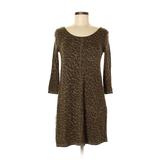 Jessica Simpson Casual Dress Scoop Neck 3/4 sleeves: Green Animal Print Dresses - Women's Size Small - Print Wash