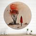 Red Barrel Studio® Lady in Red by Watercolor Autumn Tree - Landscape Forest Wall Art - Natural Pine in Brown/Red | 29 H x 29 W x 1 D in | Wayfair